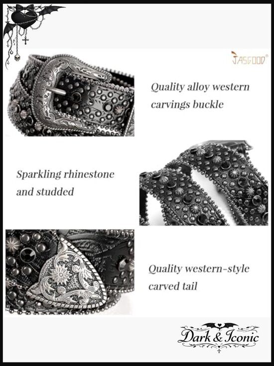 Rhinestone Studded Western Belt for Jeans - Adjustable Faux Leather main image 6